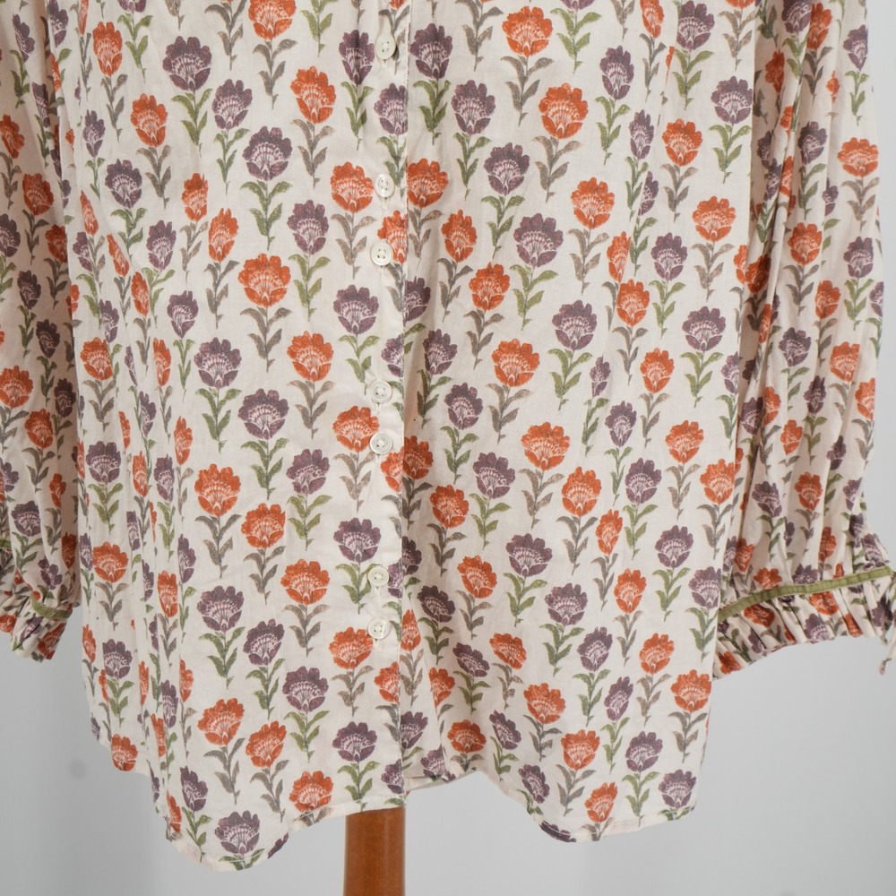 Sundance Ashton Floral Drape Top M Cream Orange Boho Ruffle Neck Cotton Top - Picture 5 of 10